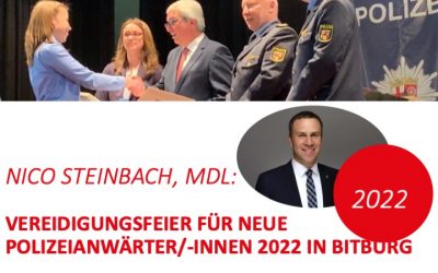 Vereidigungsfeier für neue Polizeianwärter/-innen findet 2022 in Bitburg statt!