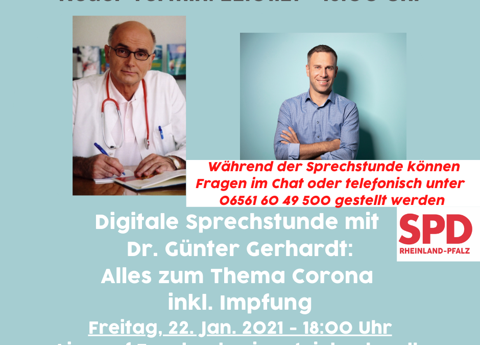 Neuer Termin  der Digitalen Sprechstunde: Freitag, 22. Jan. 2021 – 18 Uhr