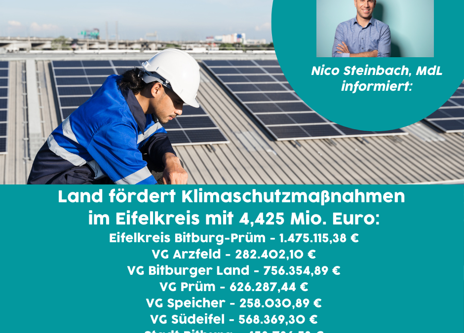 Land fördert Klimaschutzmaßnahmen im Eifelkreis Bitburg-Prüm mit 4,425 Millionen Euro